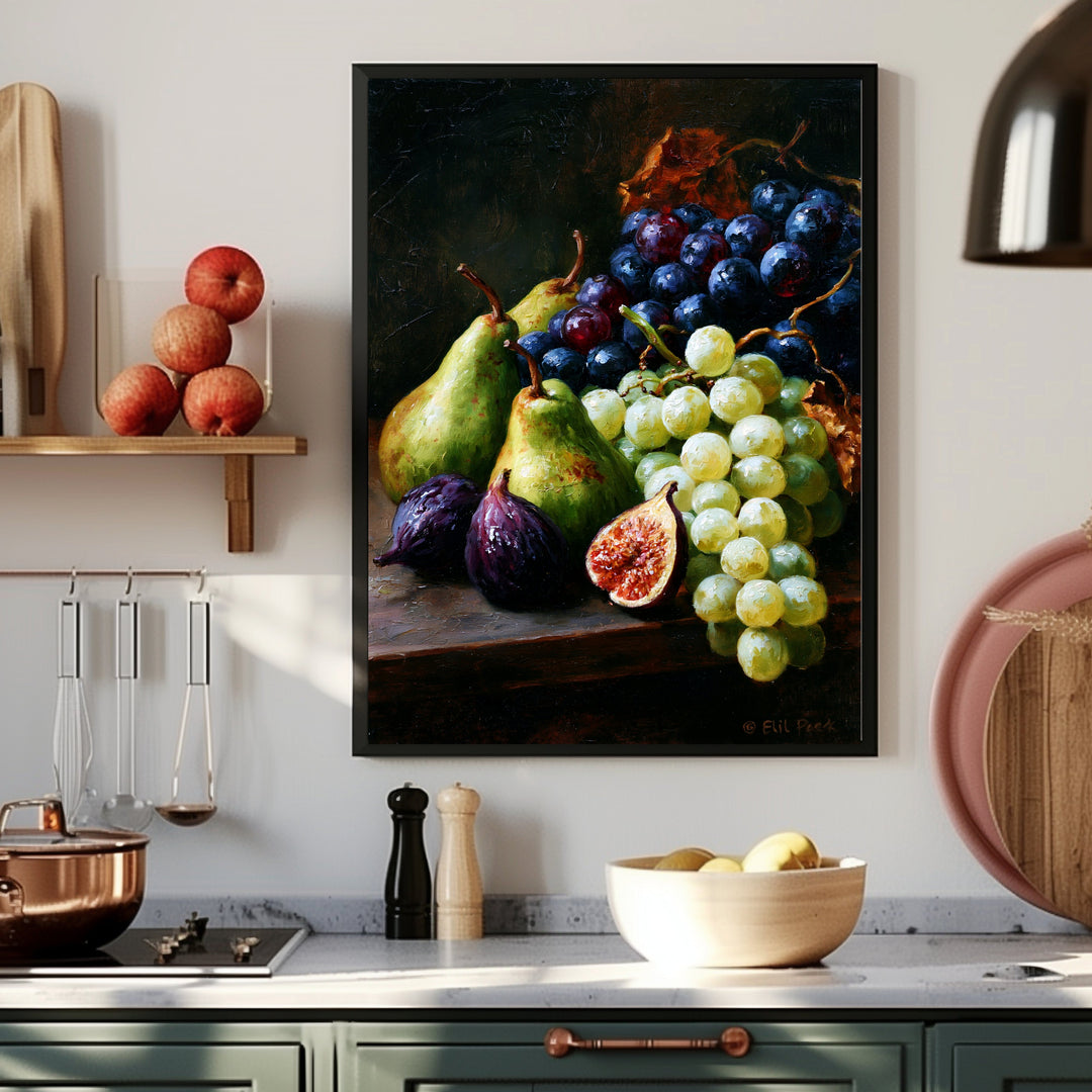 Stillleben mit Herbstfrüchten Poster – Schwarzer Rahmen – Produktfoto