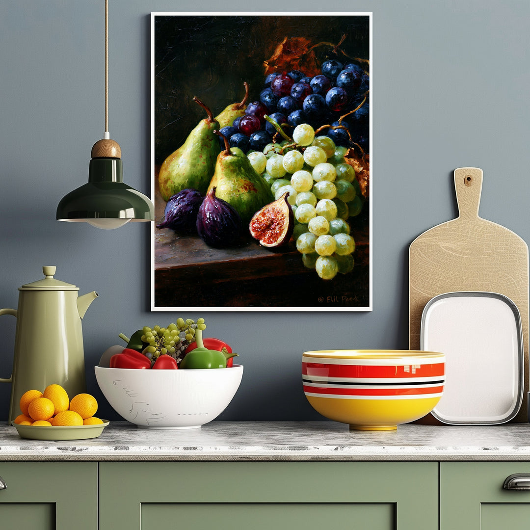 Stillleben mit Herbstfrüchten Poster – Weißer Rahmen – Produktfoto