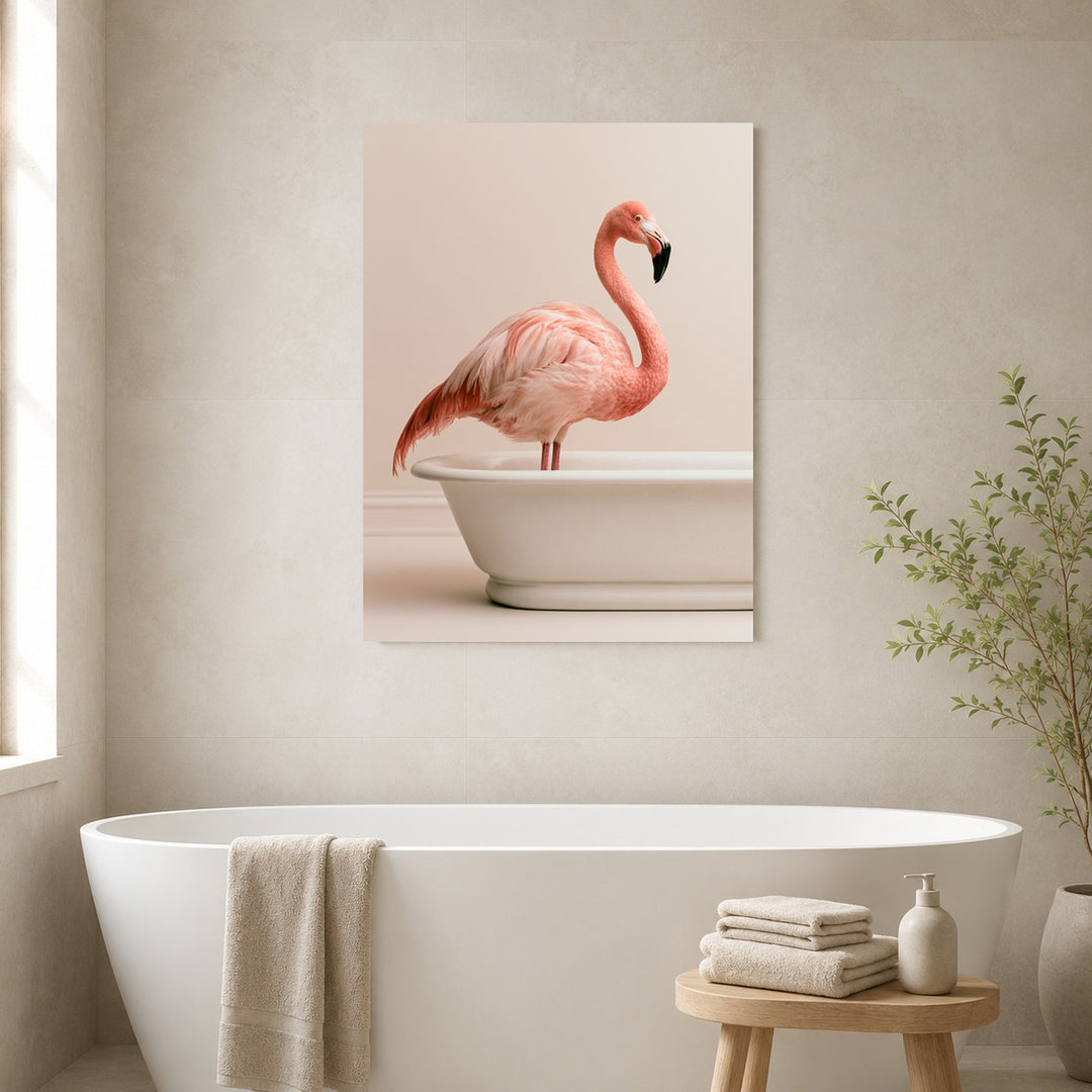 Flamingo in Badewanne Leinwandbild – Ohne Rahmen – Produktfoto