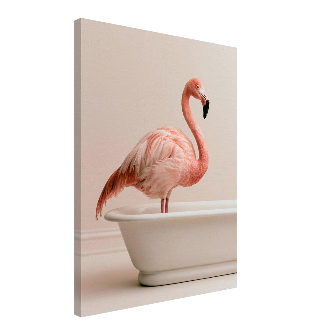 Flamingo in Badewanne Leinwandbild – Schräge Ansicht – Produktfoto