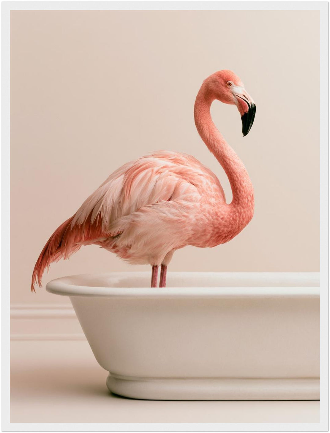Flamingo in Badewanne Poster – Weißer Rahmen – Produktfoto