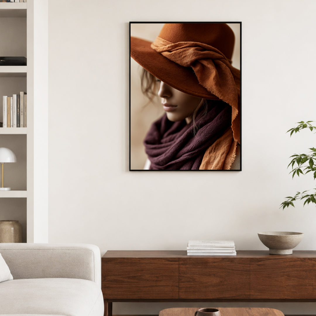Frau im Herbstlicht Poster – Schwarzer Rahmen – Produktfoto