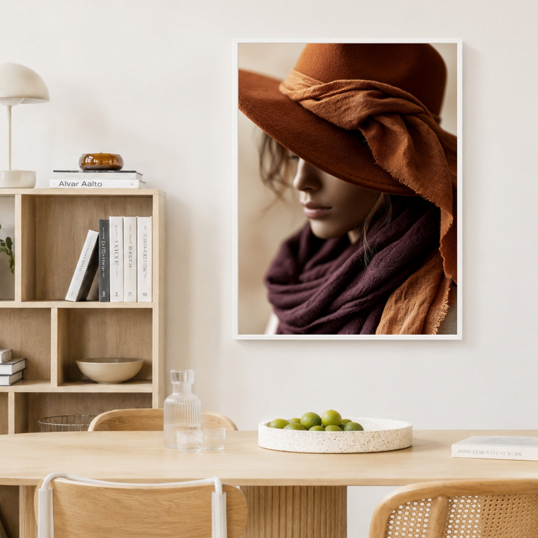Frau im Herbstlicht Poster – Weißer Rahmen – Produktfoto