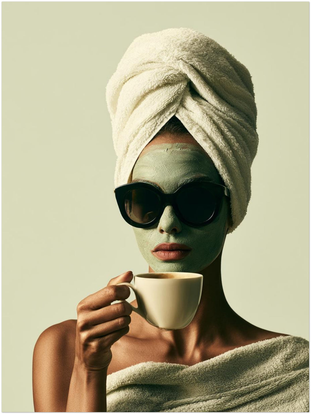 Frau mit Gesichtsmaske Kaffee Leinwandbild – Ohne Rahmen – Produktfoto