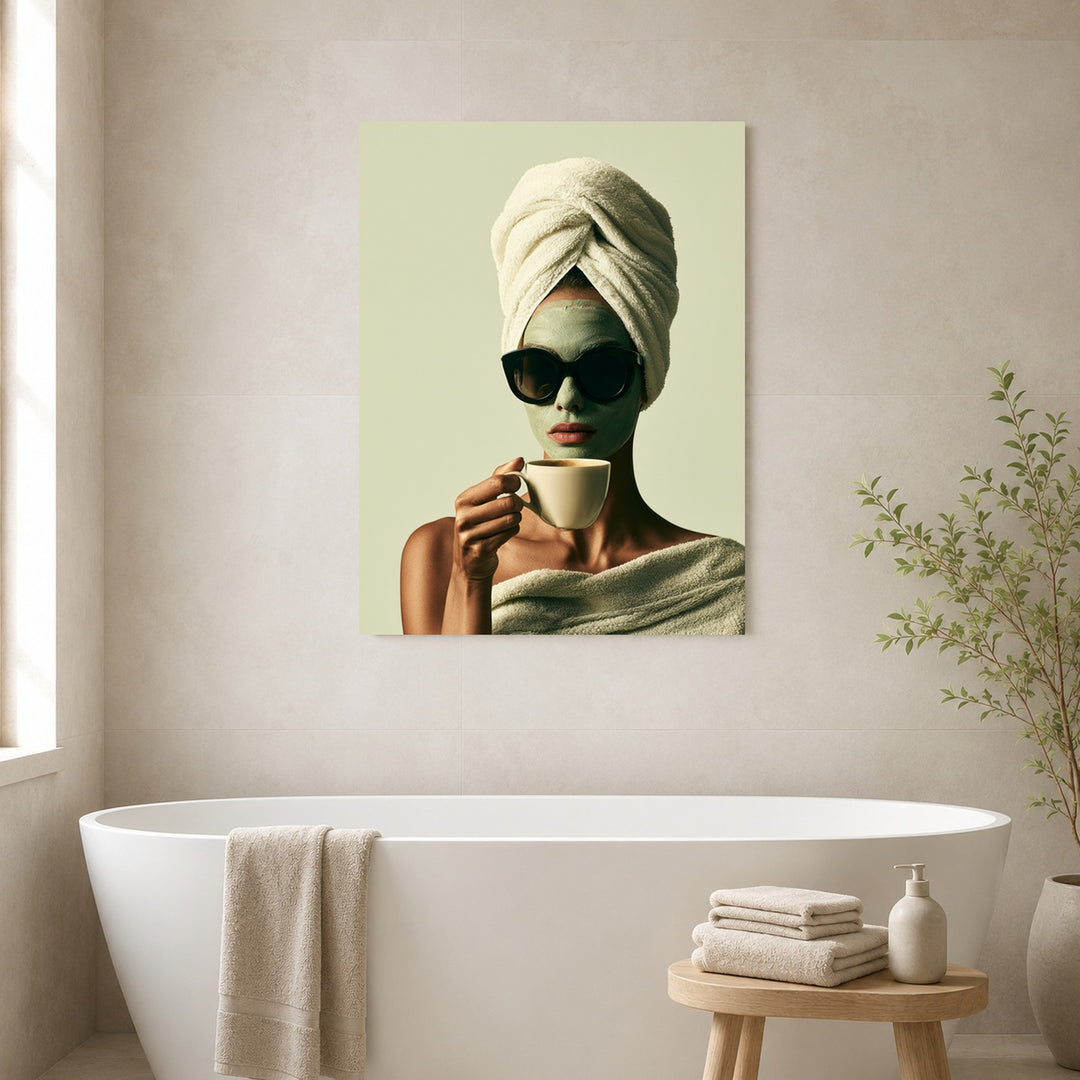 Frau mit Gesichtsmaske Kaffee Leinwandbild – Ohne Rahmen – Produktfoto