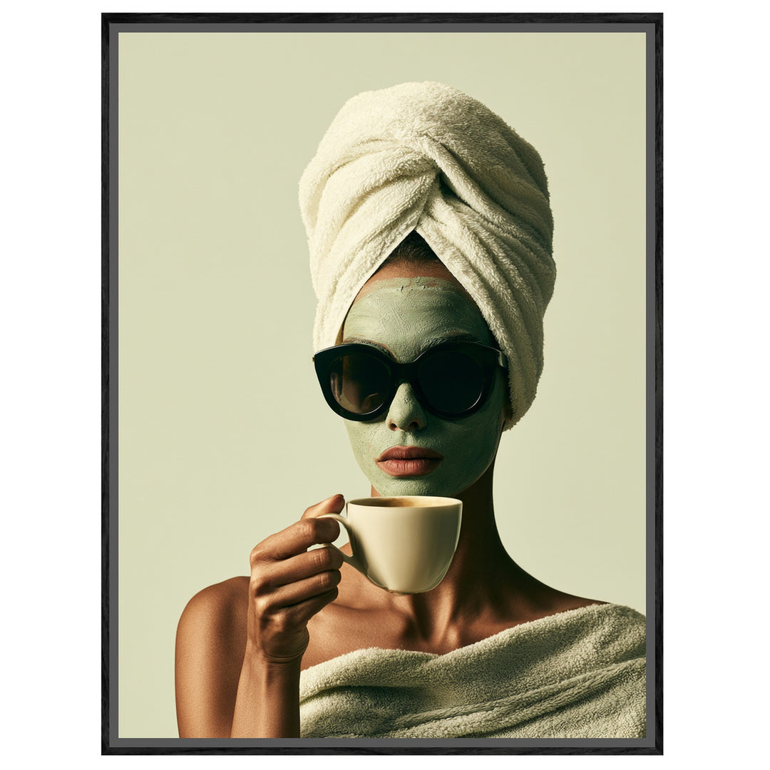 Frau mit Gesichtsmaske Kaffee Leinwandbild – Leinwandbild