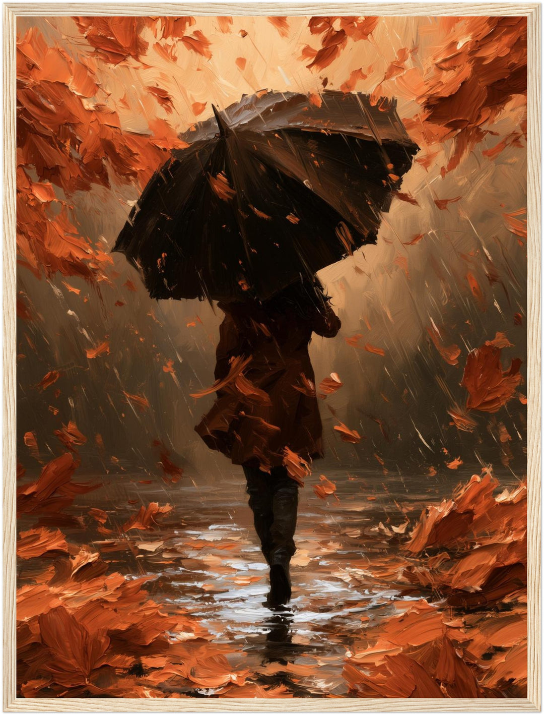 Herbststurm im Regen Poster – Holz natur Rahmen – Produktfoto