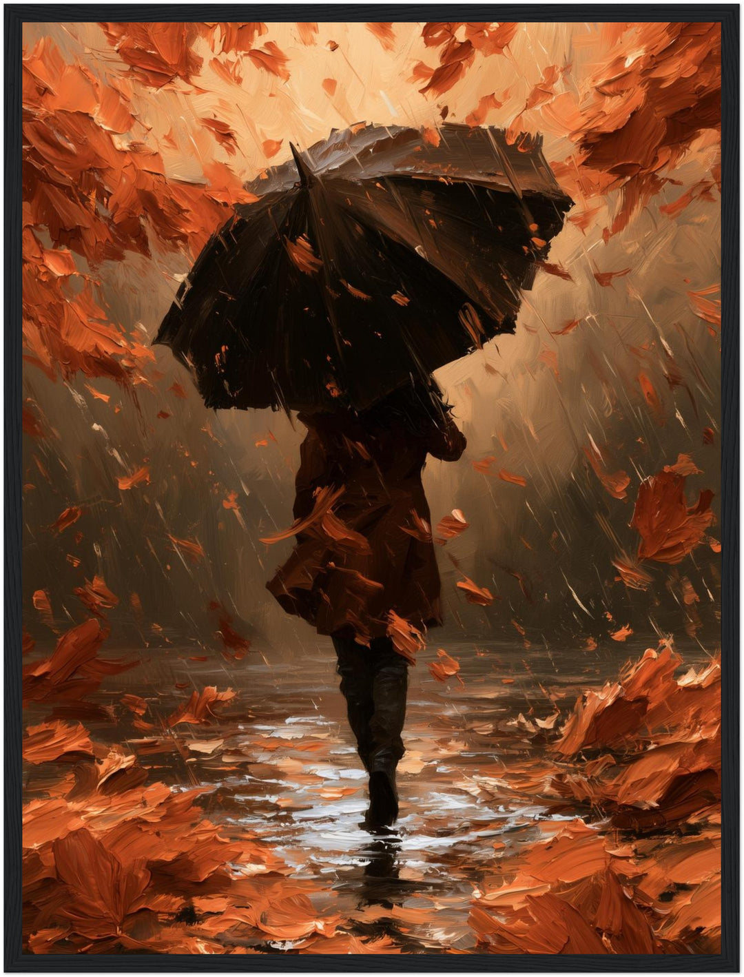 Herbststurm im Regen Poster – Schwarzer Rahmen – Produktfoto