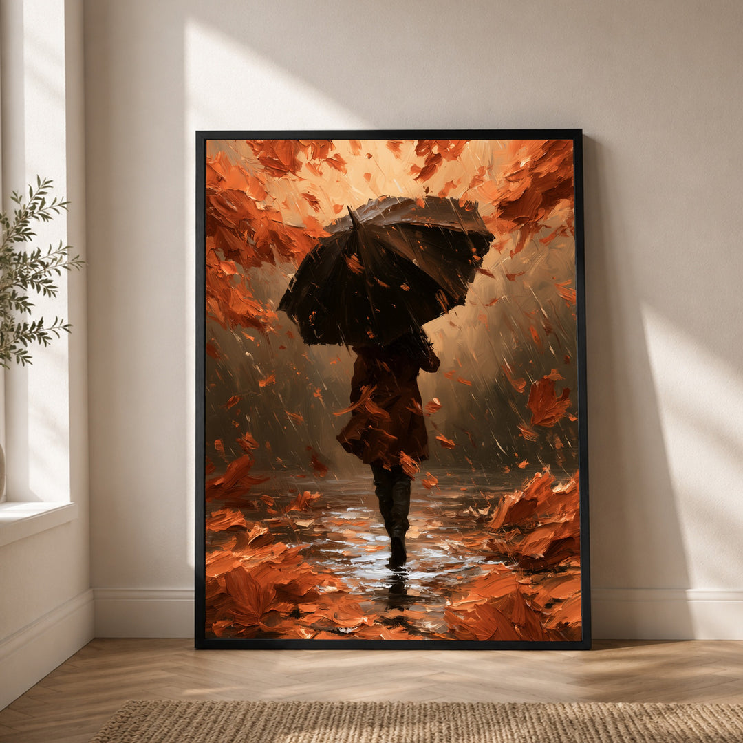 Herbststurm im Regen Poster – Schwarzer Rahmen – Produktfoto