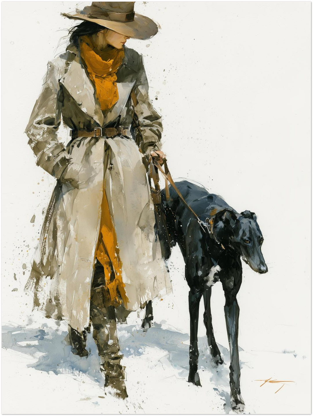 Frau mit schwarzem Windhund Poster – Ohne Rahmen – Produktfoto