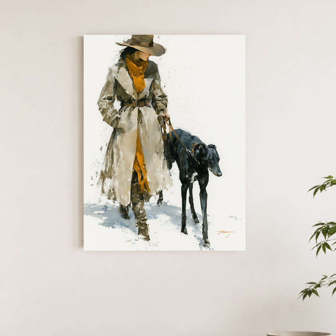 Frau mit schwarzem Windhund Poster – Ohne Rahmen – Produktfoto