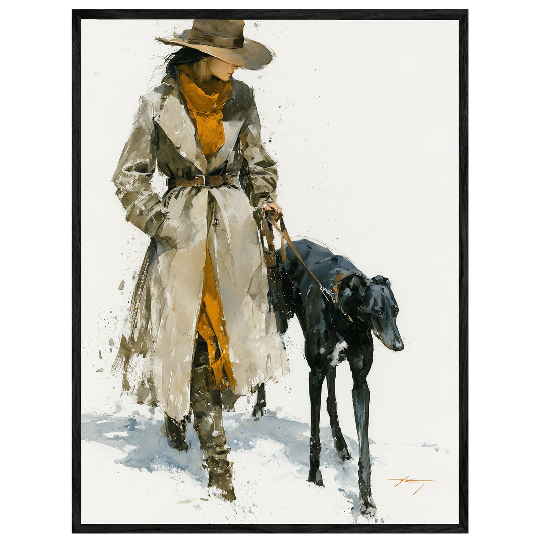 Frau mit schwarzem Windhund Leinwandbild – Leinwandbild