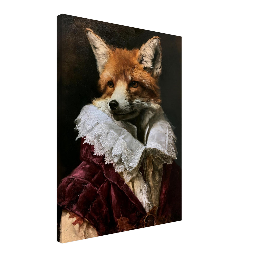 Fuchs im Barockgewand Leinwandbild – Schräge Ansicht – Produktfoto