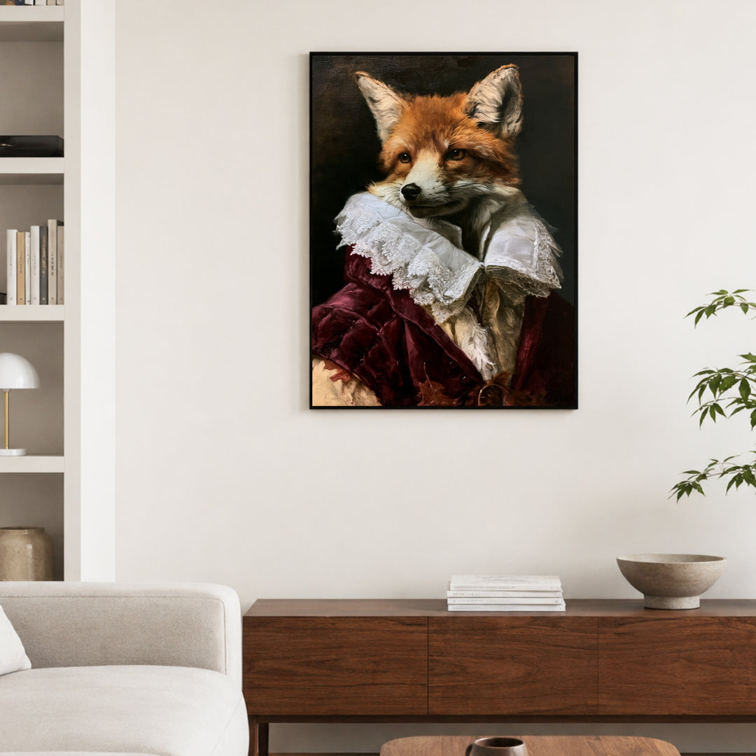 Fuchs im Barockgewand Poster – Schwarzer Rahmen – Produktfoto