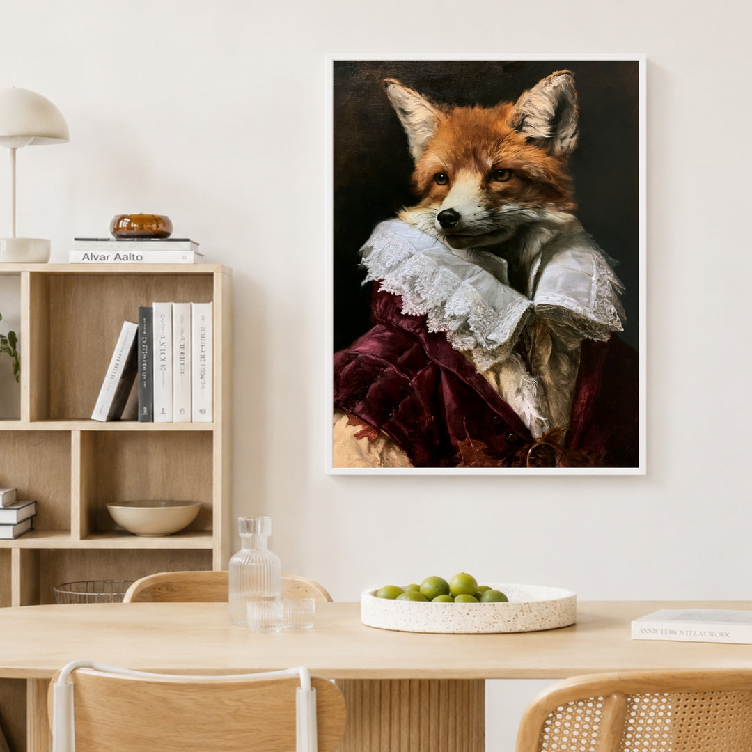 Fuchs im Barockgewand Poster – Weißer Rahmen – Produktfoto
