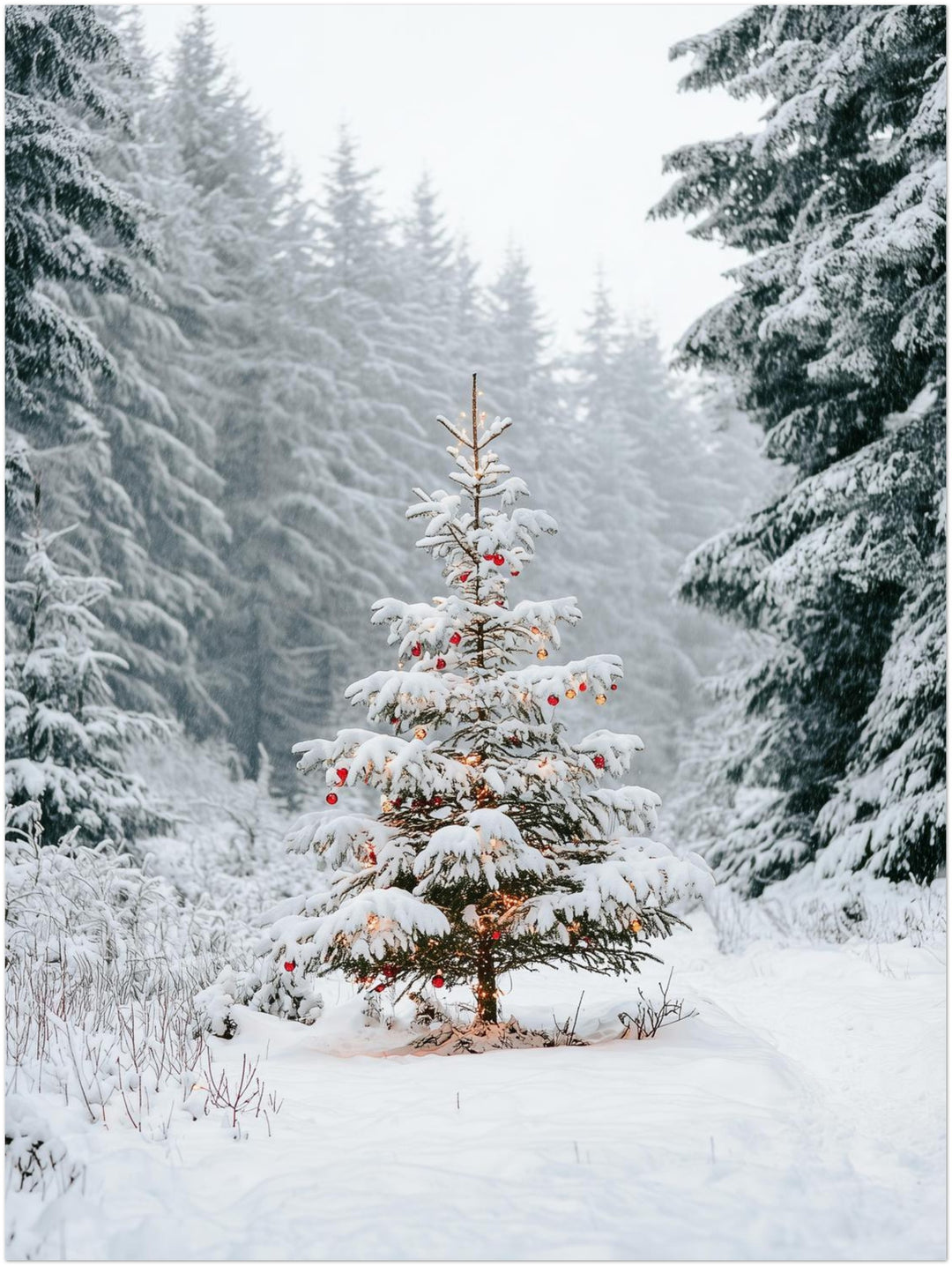 Verschneiter Weihnachtsbaum im Wald Leinwandbild – Ohne Rahmen – Produktfoto