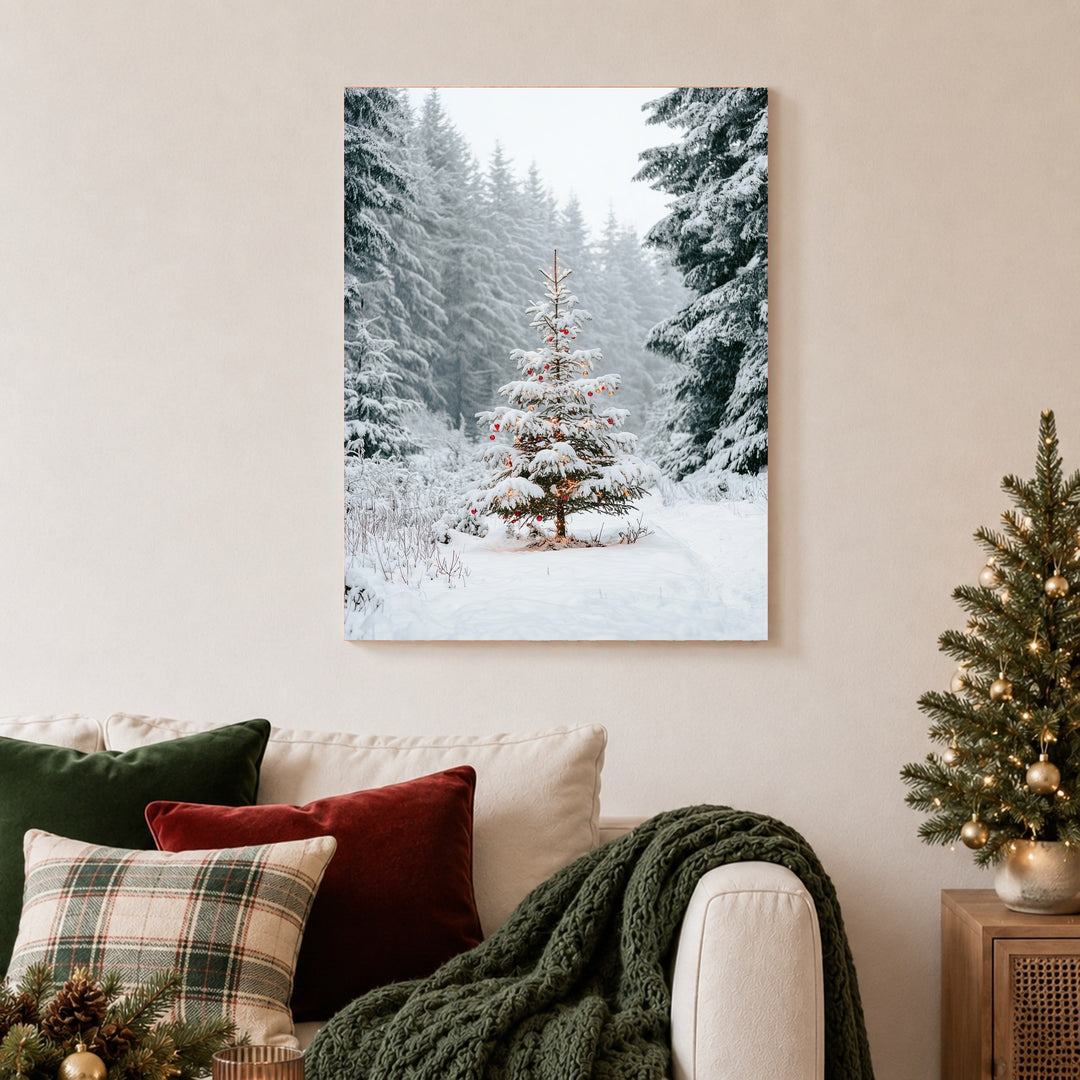 Verschneiter Weihnachtsbaum im Wald Poster – Ohne Rahmen – Produktfoto