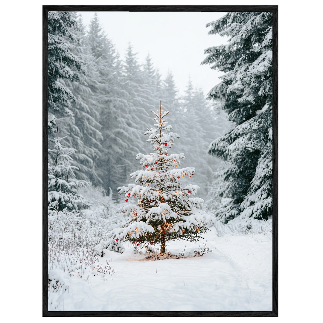 Verschneiter Weihnachtsbaum im Wald Leinwandbild – Leinwandbild