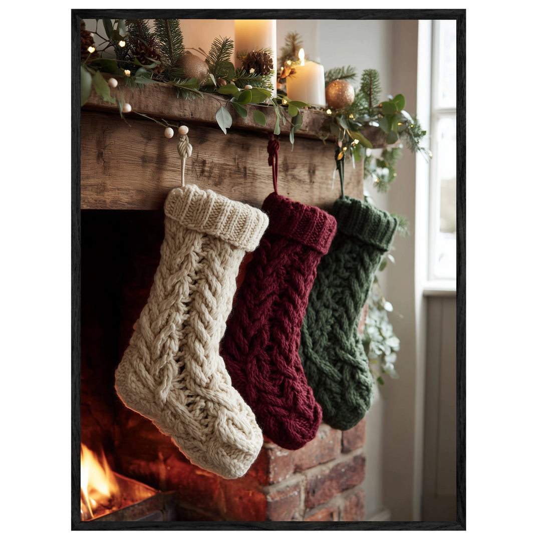 Weihnachtsstrümpfe am Kamin Leinwandbild – Leinwandbild