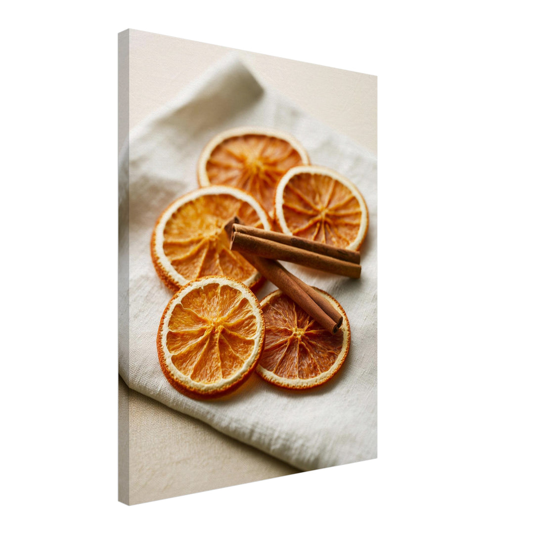 Getrocknete Orangen mit Zimt Leinwandbild – Schräge Ansicht – Produktfoto