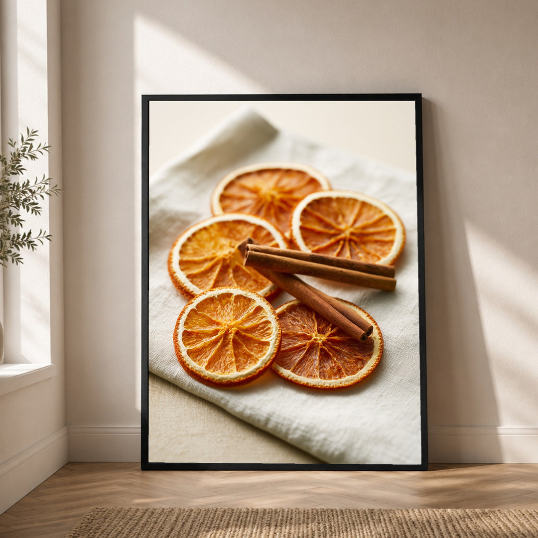 Getrocknete Orangen mit Zimt Poster – Schwarzer Rahmen – Produktfoto