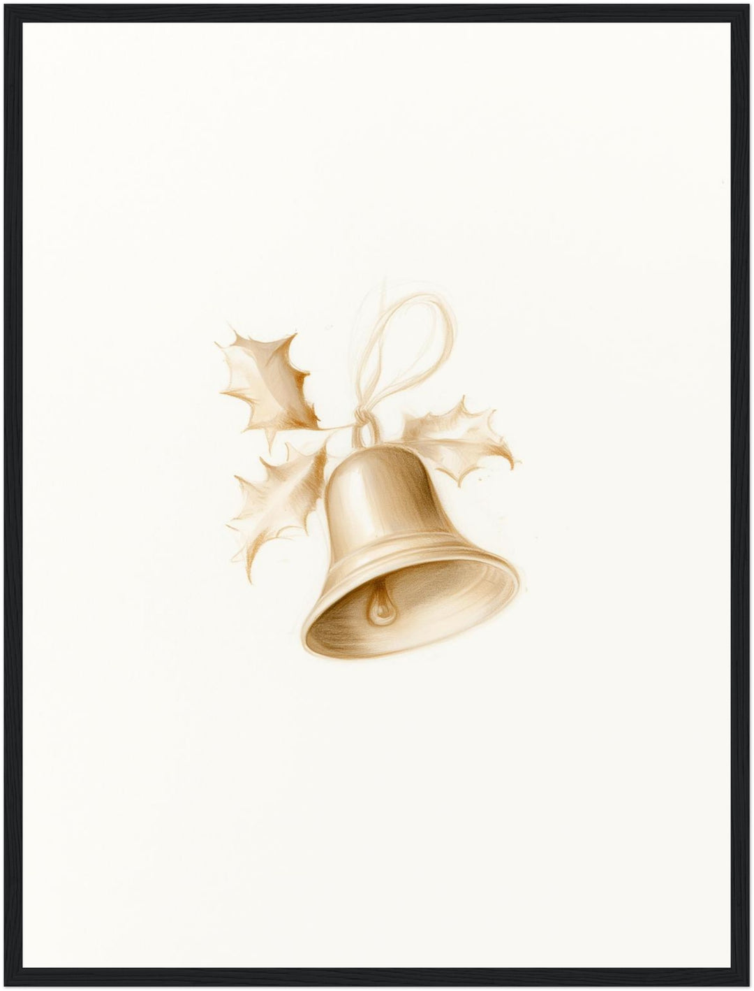 Goldene Weihnachtsglocke mit Stechpalme Poster – Schwarzer Rahmen – Produktfoto
