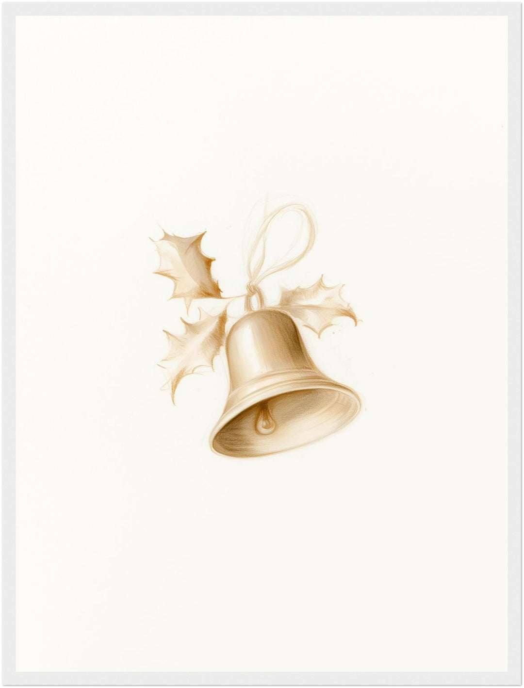 Goldene Weihnachtsglocke mit Stechpalme Poster – Weißer Rahmen – Produktfoto