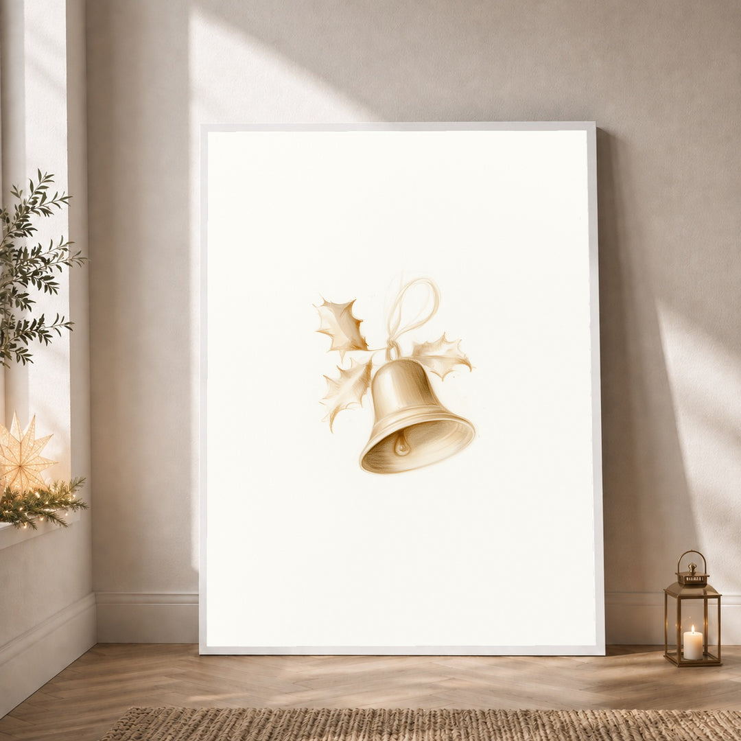 Goldene Weihnachtsglocke mit Stechpalme Poster