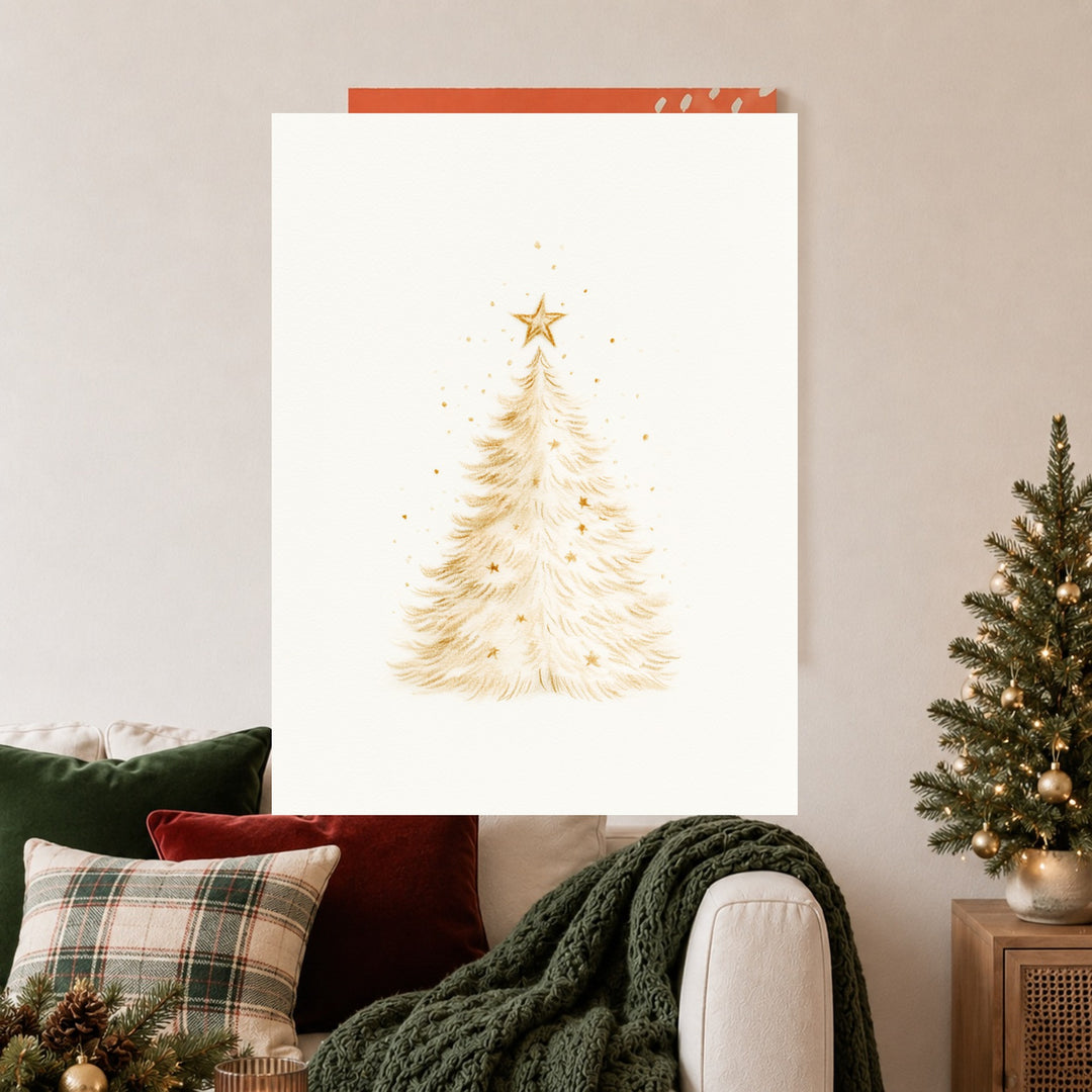 Goldener Weihnachtsbaum im Schnee Poster – Ohne Rahmen – Produktfoto