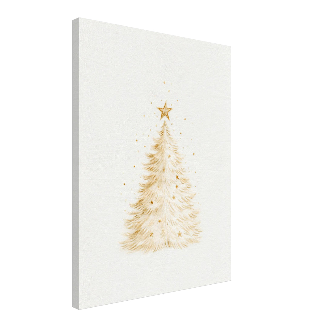 Goldener Weihnachtsbaum im Schnee Leinwandbild – Schräge Ansicht – Produktfoto