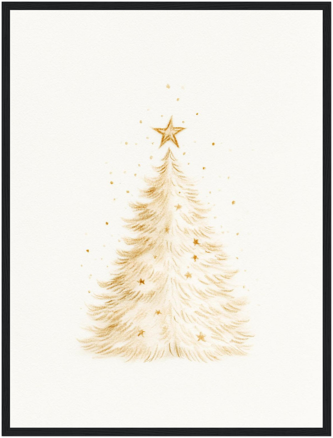 Goldener Weihnachtsbaum im Schnee Poster – Schwarzer Rahmen – Produktfoto