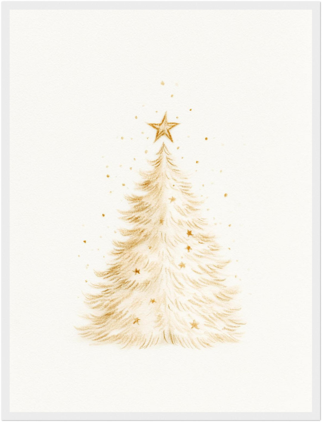 Goldener Weihnachtsbaum im Schnee Poster – Weißer Rahmen – Produktfoto