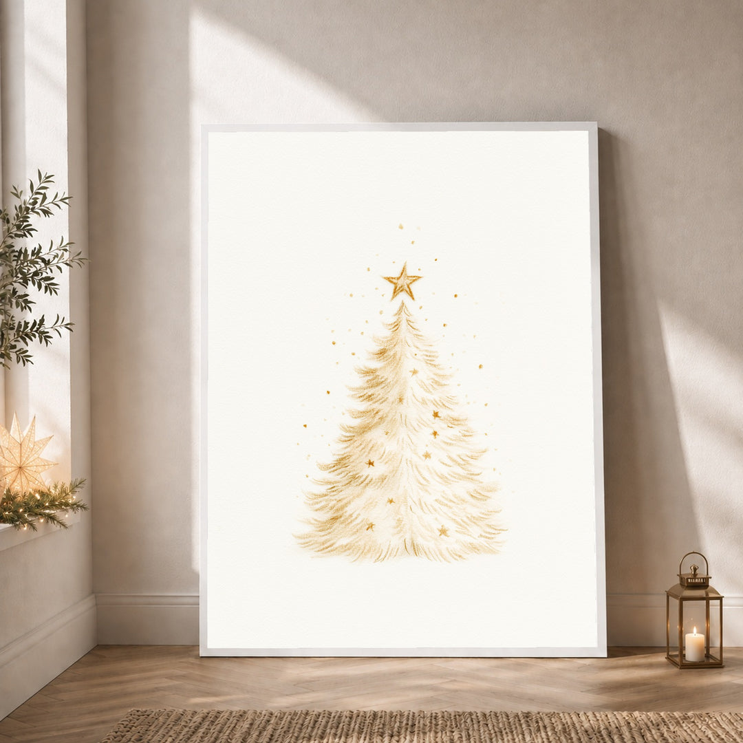 Goldener Weihnachtsbaum im Schnee Poster