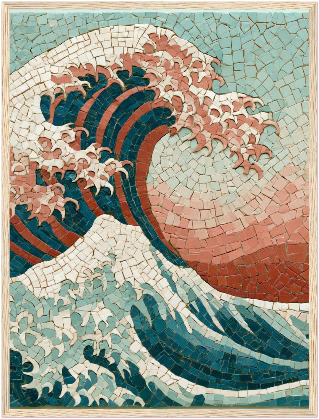 Große Welle Mosaik Poster – Holz natur Rahmen – Produktfoto