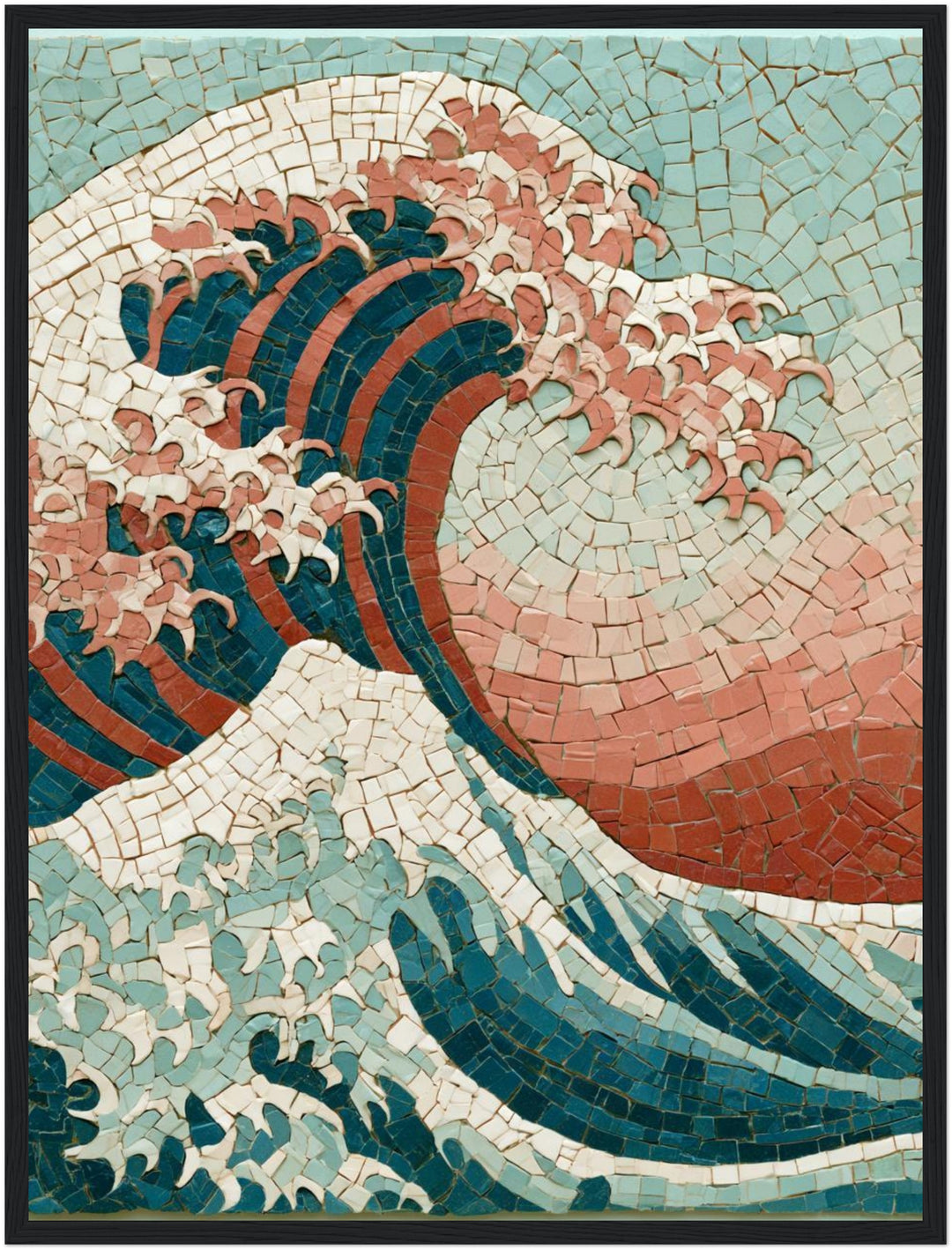 Große Welle Mosaik Poster – Schwarzer Rahmen – Produktfoto