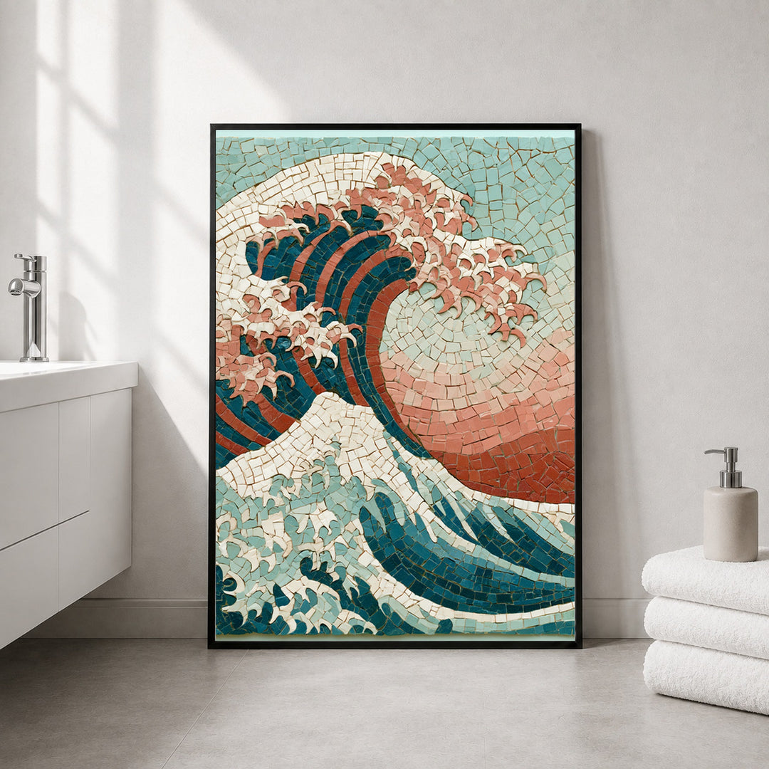 Große Welle Mosaik Poster – Schwarzer Rahmen – Produktfoto