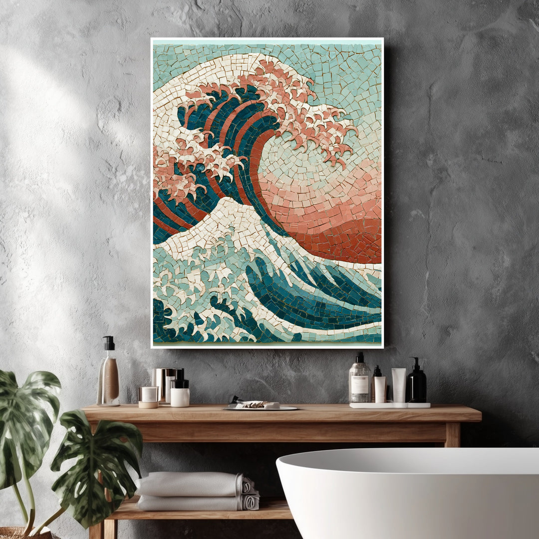 Große Welle Mosaik Poster – Weißer Rahmen – Produktfoto