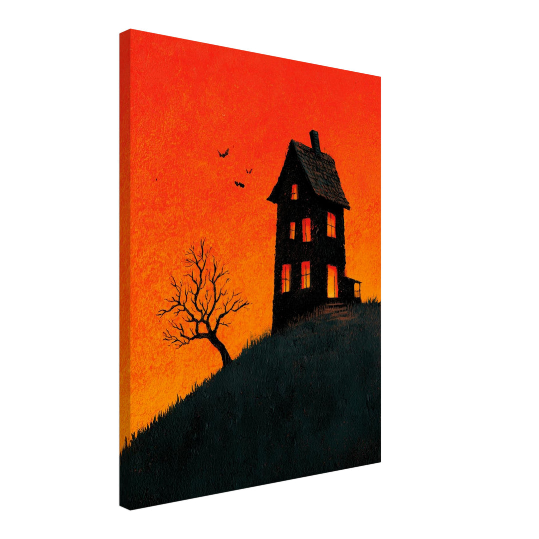 Haunted House im Abendrot Leinwandbild – Schräge Ansicht – Produktfoto