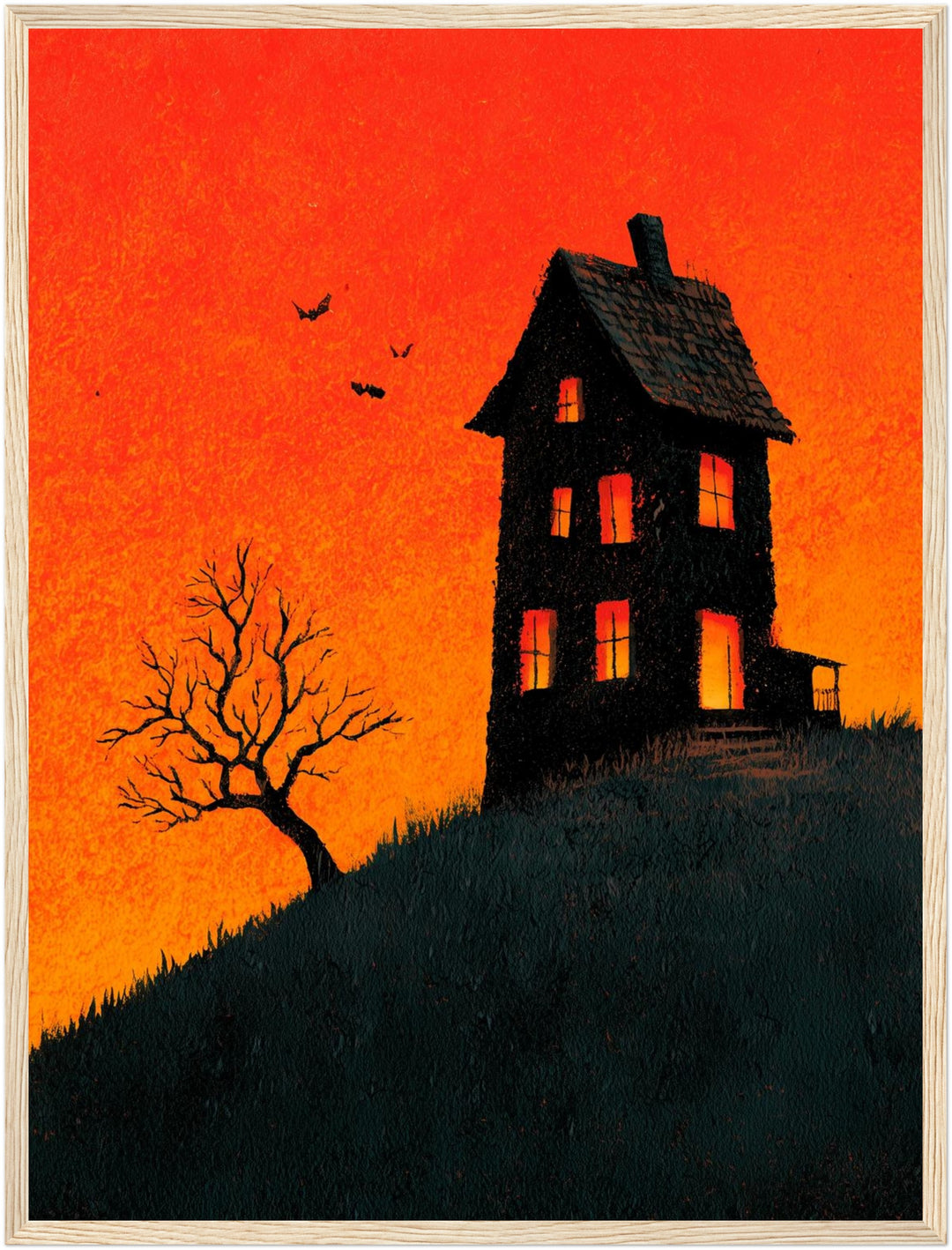 Haunted House im Abendrot Poster – Holz natur Rahmen – Produktfoto