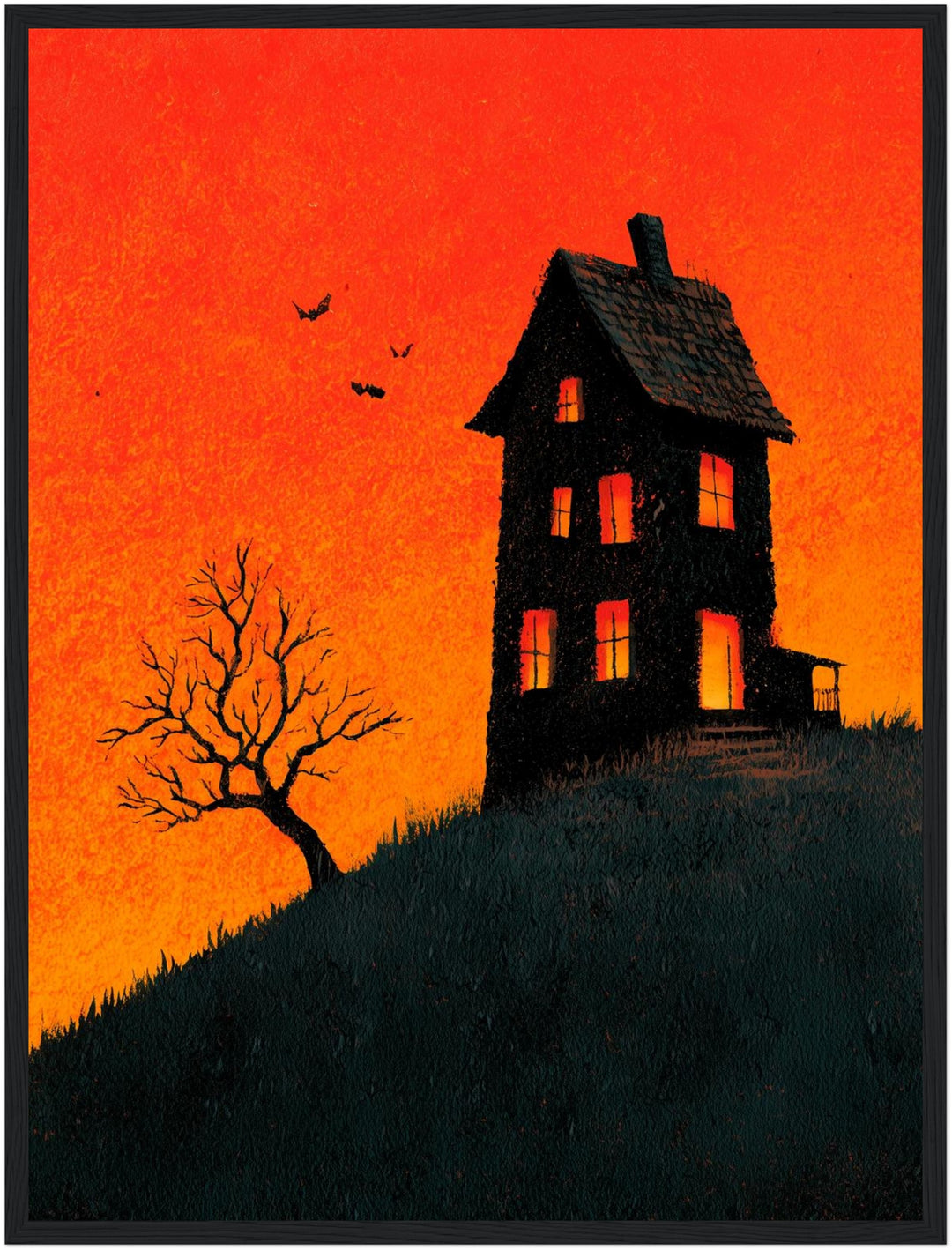 Haunted House im Abendrot Poster – Schwarzer Rahmen – Produktfoto