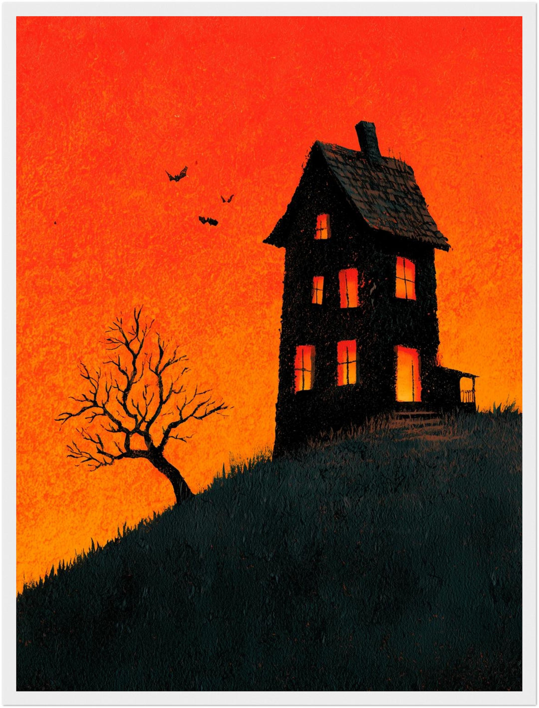 Haunted House im Abendrot Poster – Weißer Rahmen – Produktfoto