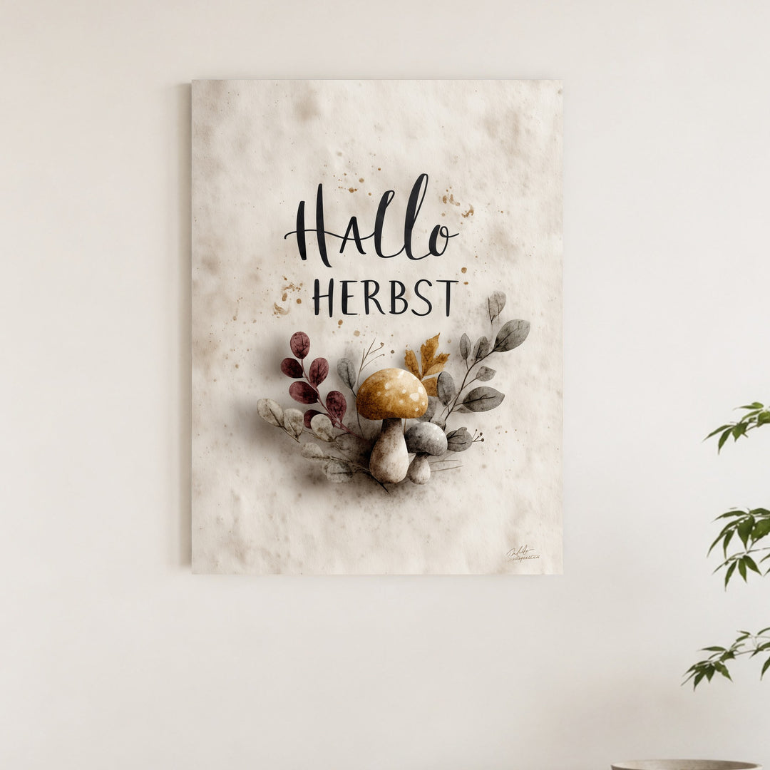 Hallo Herbst mit Pilzen Leinwandbild – Ohne Rahmen – Produktfoto