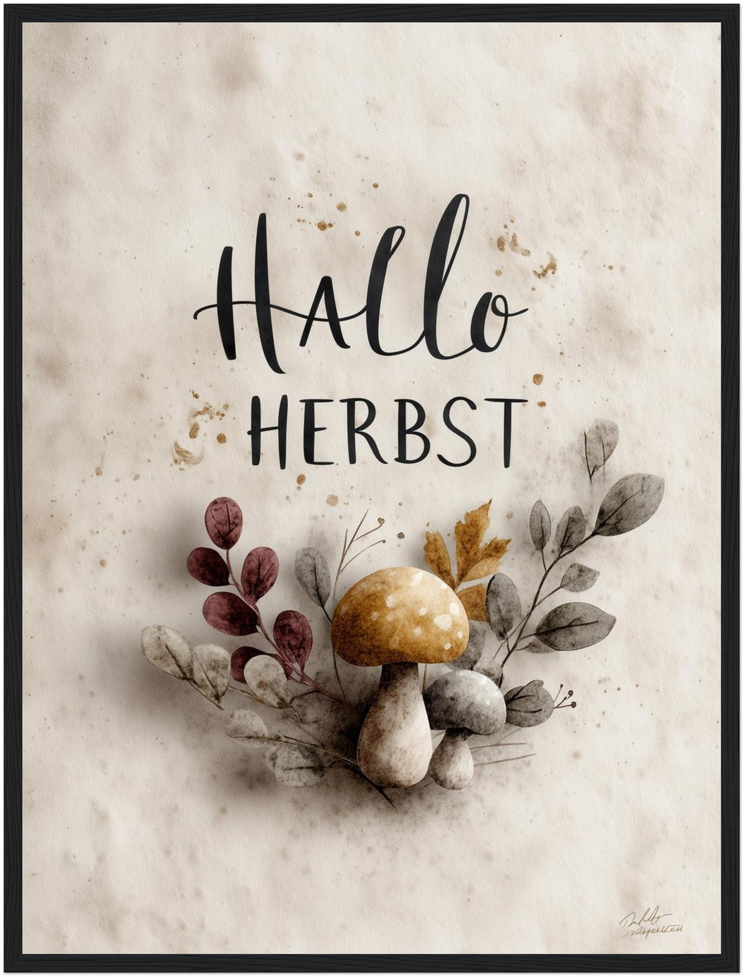 Hallo Herbst mit Pilzen Poster – Schwarzer Rahmen – Produktfoto