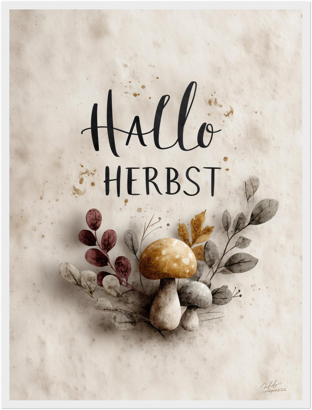 Hallo Herbst mit Pilzen Poster – Weißer Rahmen – Produktfoto