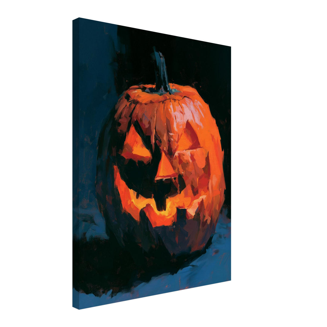 Glühende Kürbislaterne Halloween Leinwandbild – Schräge Ansicht – Produktfoto