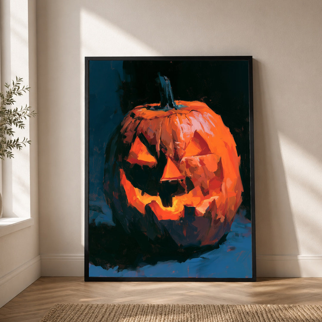 Glühende Kürbislaterne Halloween Poster – Schwarzer Rahmen – Produktfoto
