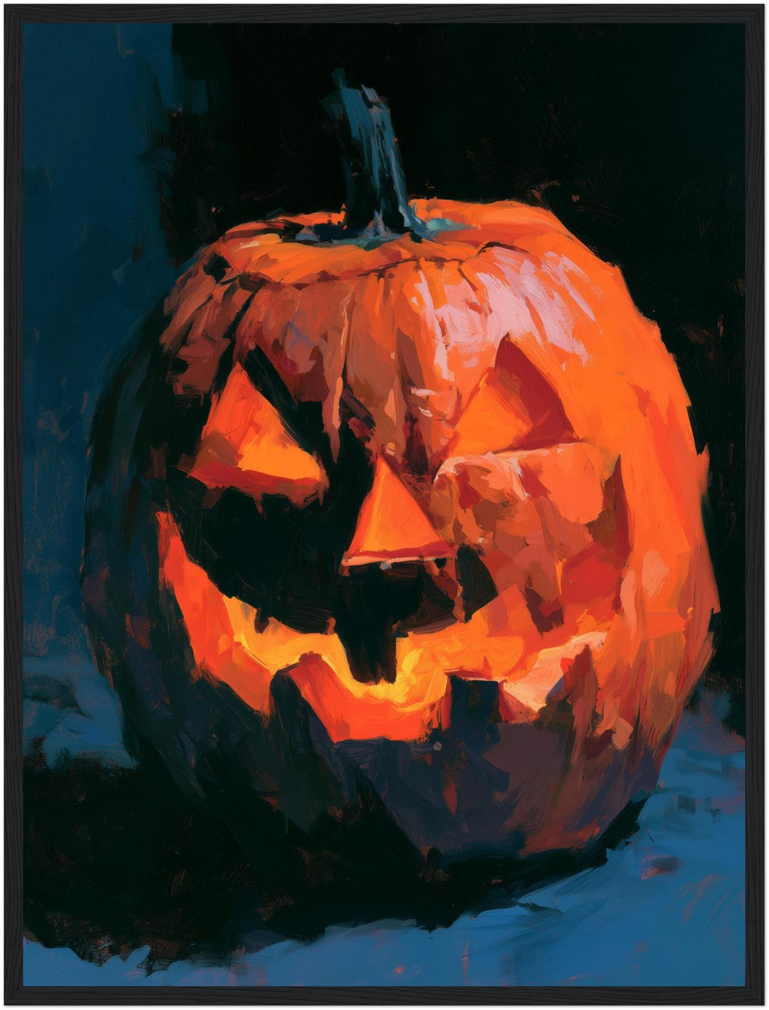 Glühende Kürbislaterne Halloween Poster – Schwarzer Rahmen – Produktfoto
