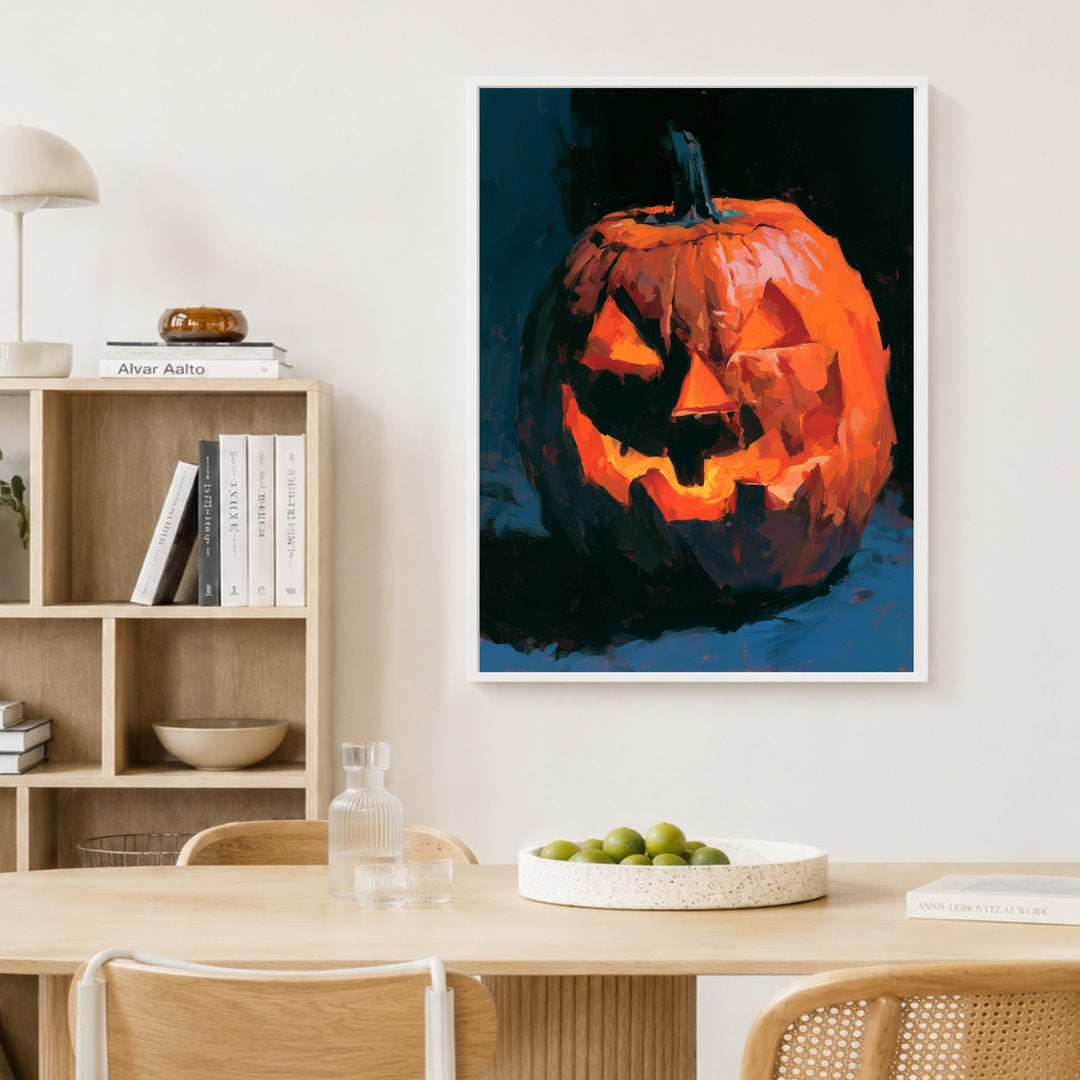 Glühende Kürbislaterne Halloween Poster – Weißer Rahmen – Produktfoto