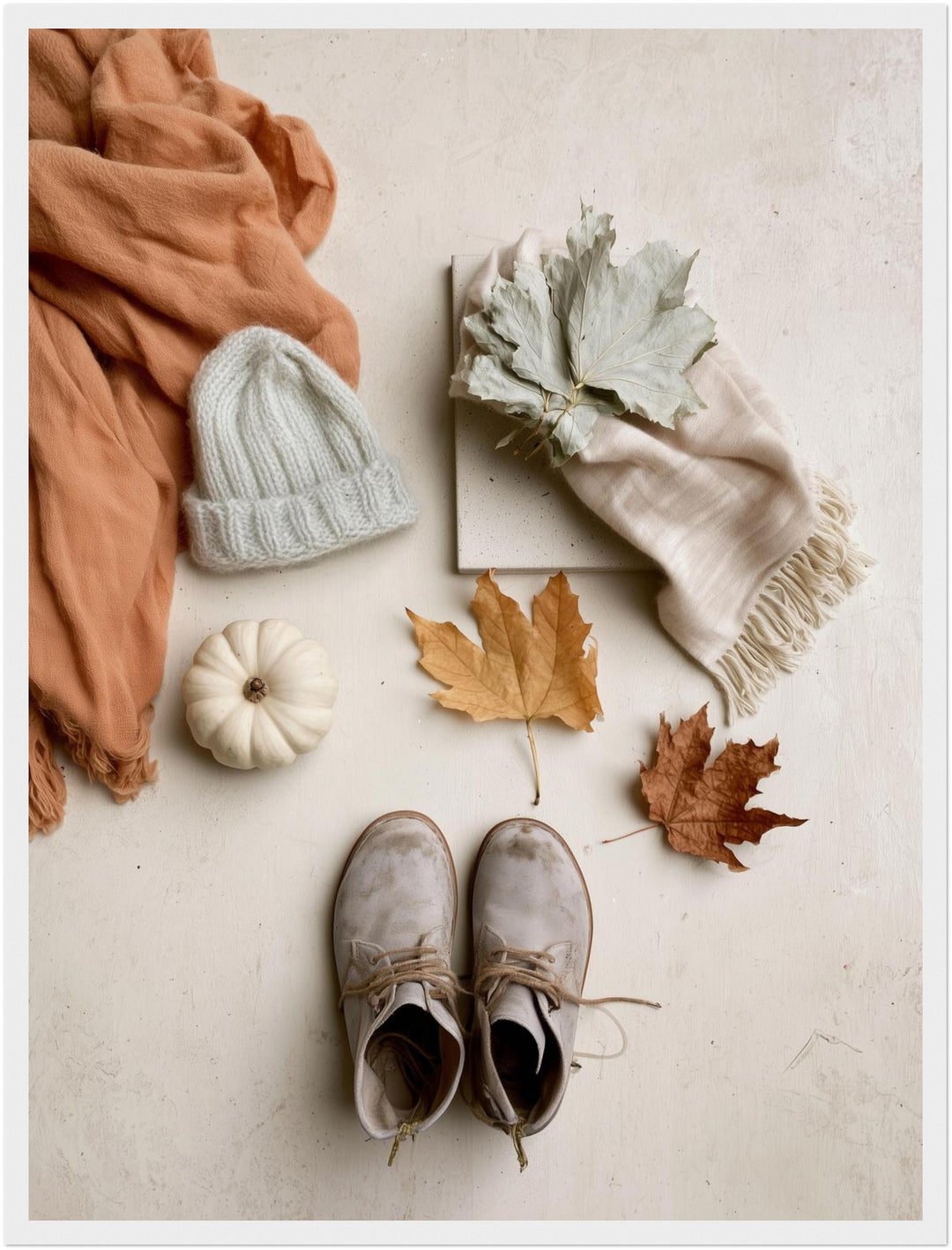 Herbstliches Flatlay Stillleben Poster – Weißer Rahmen – Produktfoto