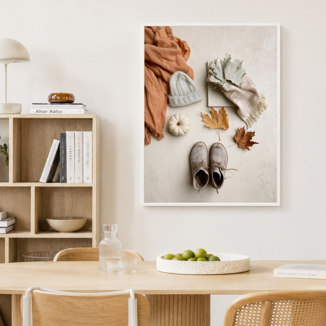 Herbstliches Flatlay Stillleben Poster – Weißer Rahmen – Produktfoto